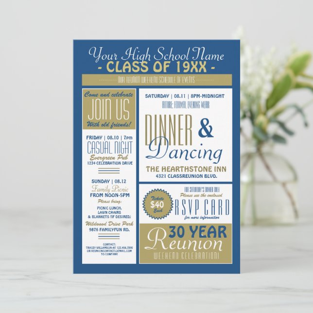 Newsletter Style High School Reunion Invitation (Standing Front)