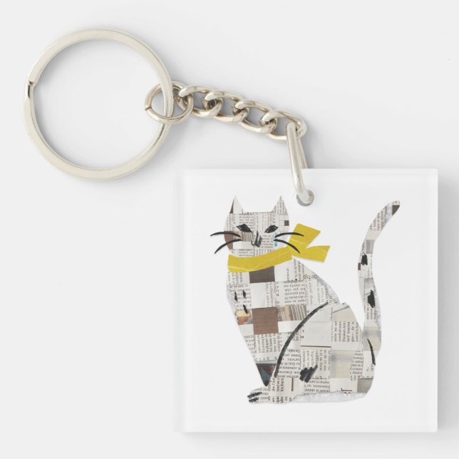 newspapar cat keychain (Front)