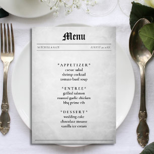 Newspaper Article Wedding Reception Menu