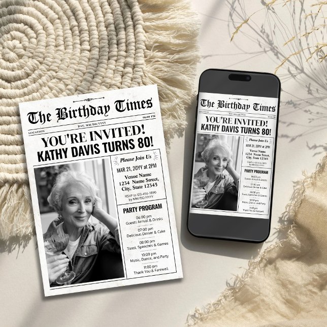 Newspaper Birthday Invitation with Photo & Program (Newspaper Birthday Invitation with Photo & Program)