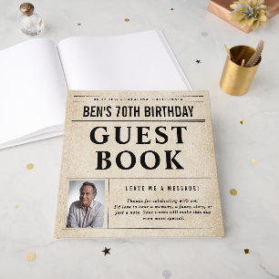 Newspaper Birthday News Funny Humorous Men 70th Guest Book