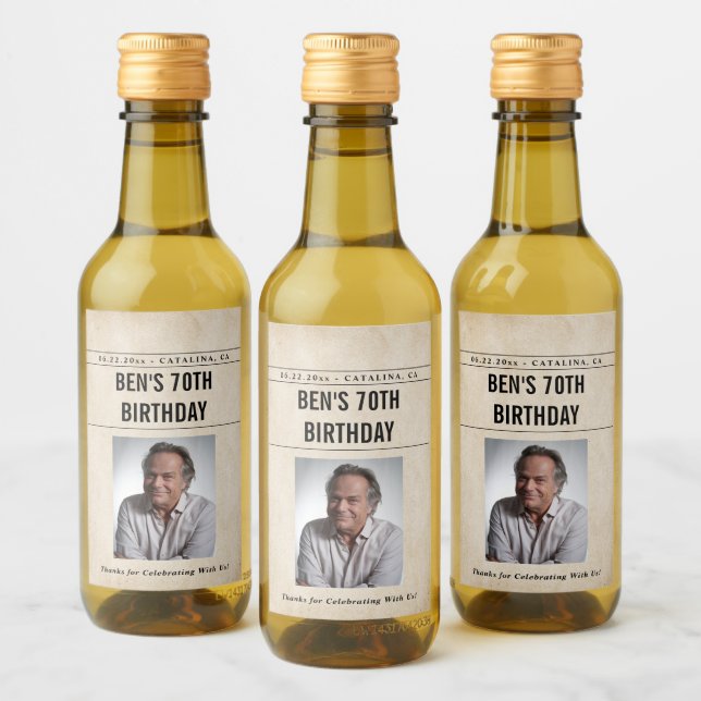 Newspaper Birthday News Funny Humorous Men 70th Wine Label (Bottles)