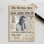 Newspaper Birthday News Funny Humourous Men 60th Invitation<br><div class="desc">Celebrate a milestone birthday in style with this vintage newspaper birthday invitation — the perfect choice for a 60th birthday party for men! Designed with a classic newspaper layout featuring a bold headline, central photo frame, and humourous “breaking news” style filler text, this invitation brings personality and charm to any...</div>