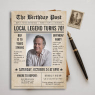 Newspaper Birthday News Funny Humourous Men 70th Invitation