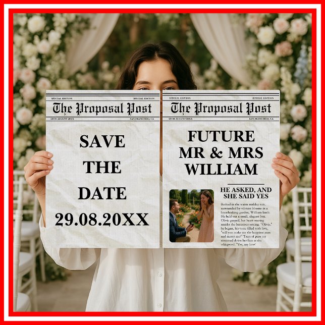 Newspaper Black and White Fun Photo Save The Date Flyer (Creator Uploaded)