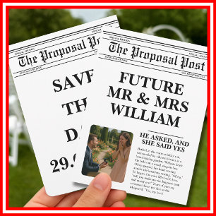 Newspaper Black and White Fun Photo Save The Date Invitation