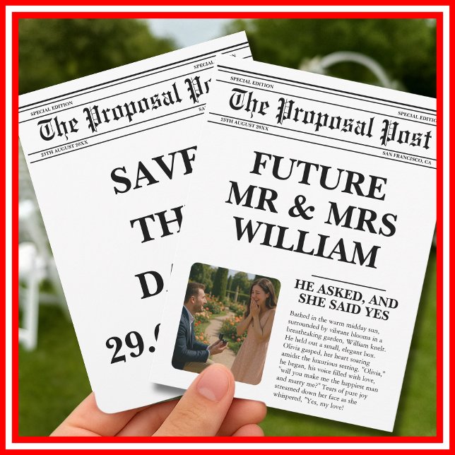 Newspaper Black and White Fun Photo Save The Date Invitation (Creator Uploaded)