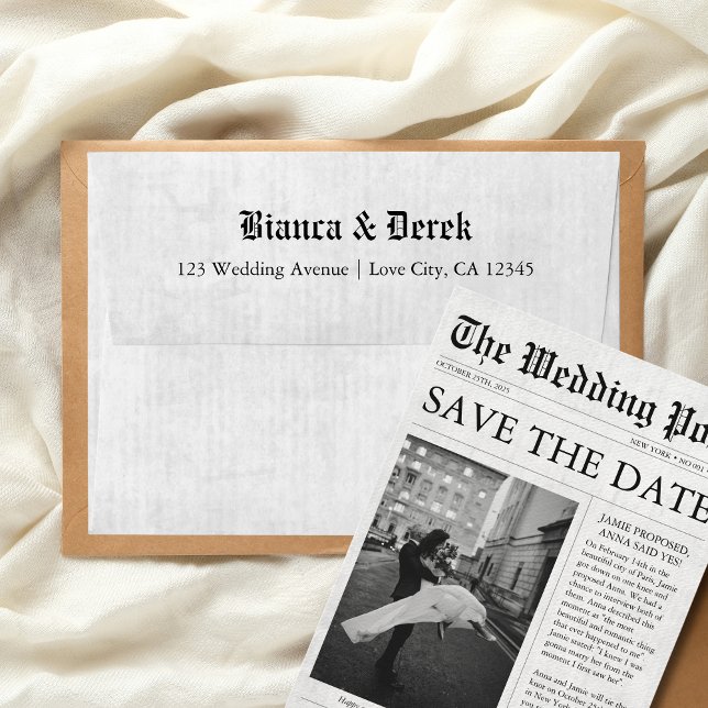 Newspaper Black & White Modern Unique Wedding  Envelope (newspaper envelope)