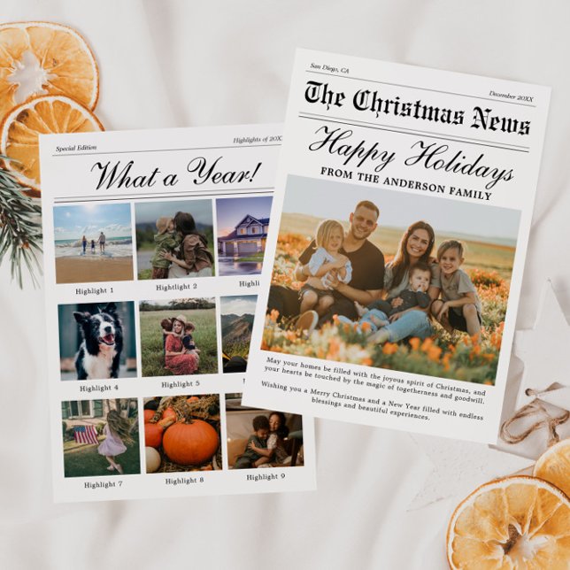 Newspaper Black & White Photo Christmas Card (Creator Uploaded)