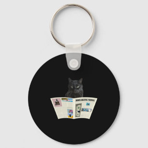 Newspaper Breaking News Black Cat Au Journal _1 Keychain