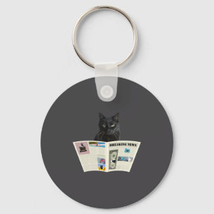 Newspaper Breaking News Black Cat Au Journal  Keychain