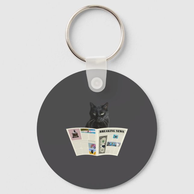 Newspaper Breaking News Black Cat Au Journal  Keychain (Front)
