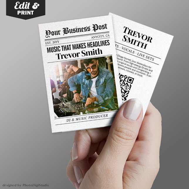 Newspaper Business Card, Live DJ Music Producer Calling Card (Newspaper Business Card, Live DJ Music Producer Calling Card)