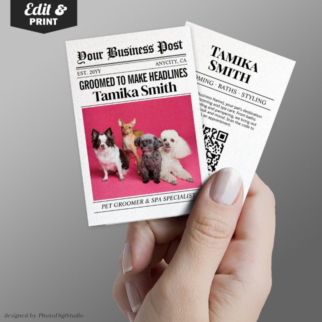 Newspaper Business Card, Pet Groomer & Pet Spa Calling Card (Newspaper Business Card, Pet Groomer & Pet Spa Calling Card)