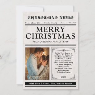 Newspaper Christmas Family Photo Fun Words search Holiday Card