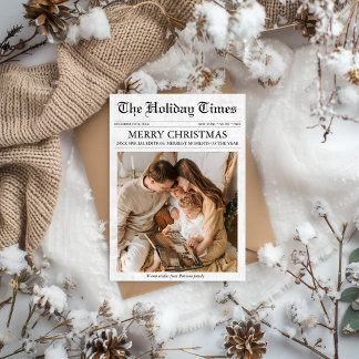 Newspaper Christmas Newsletter 1 Photo Unique  Holiday Card