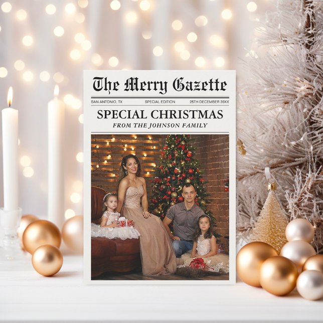 Newspaper Christmas Newsletter Photo Collage  Holiday Card (Creator Uploaded)