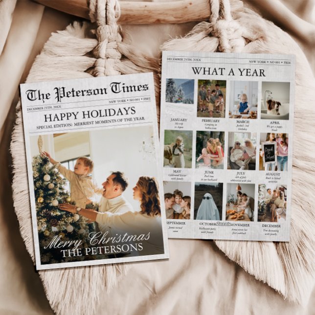 Newspaper Christmas Newsletter What a Year Photos Holiday Card (What a Year Christmas Card, Year in Review, Family Newsletter, Photo Family Holiday Card Newspaper)