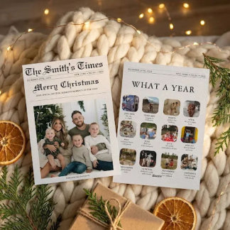 Newspaper Christmas Newsletter Year in Review Holi Holiday Card