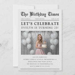 Newspaper Classic Photo Birthday Celebration  Invitation