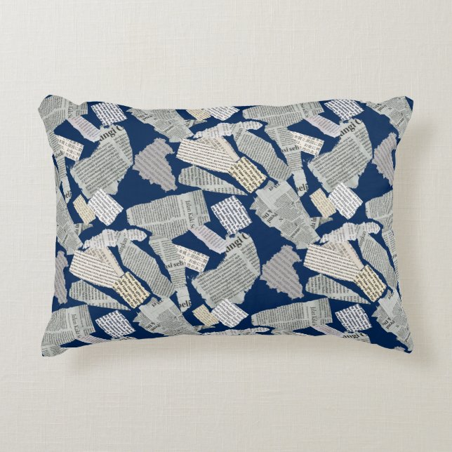 Newspaper Cutting Pattern 01x4.b DBlue Accent Pillow (Front)