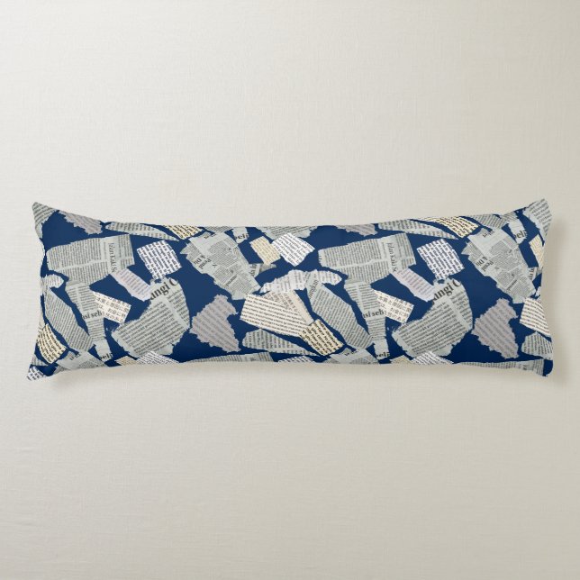 Newspaper Cutting Pattern 01x4.b DBlue Body Pillow (Front)
