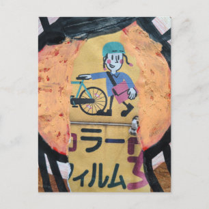 Newspaper delivery person collage postcard