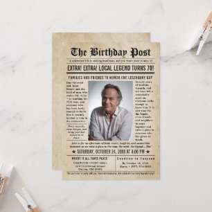 Newspaper Extra Vintage Men Birthday News 70th Invitation