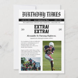 Newspaper Football Birthday Invitation
