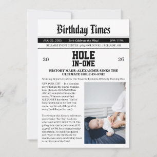 Newspaper Golf 1st Birthday Party Invitation