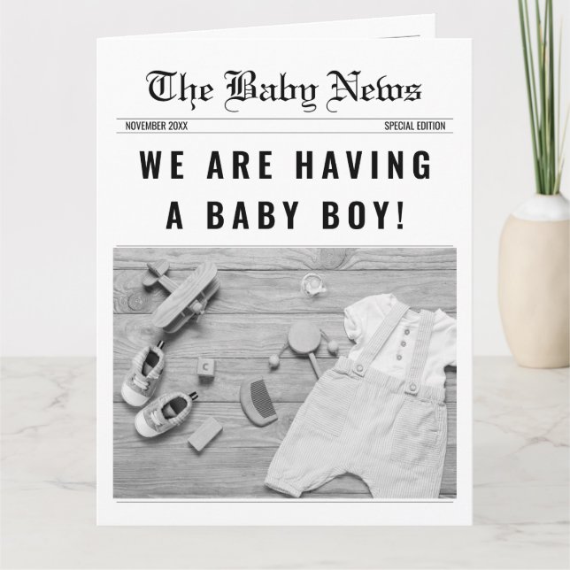 Newspaper It's A Boy Baby Gender Reveal Card (Front)