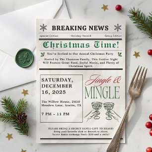 Newspaper Jingle and Mingle Cocktail Christmas Invitation