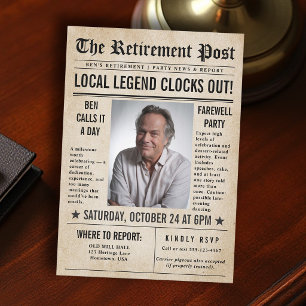 Newspaper Men Retirement News Funny Humourous Part Invitation