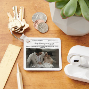 Newspaper Merry and Married Photo Keychain
