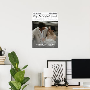 Newspaper Merry and Married Photo Newlywed  Poster