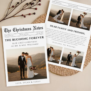 Newspaper Newlywed Couple Wedding Photo Christmas Holiday Card