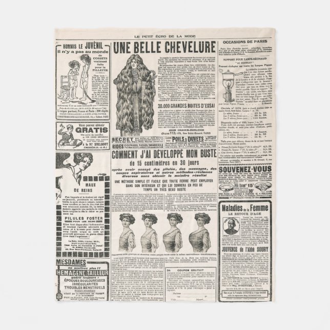 Newspaper page with antique advertisement fleece blanket (Front)