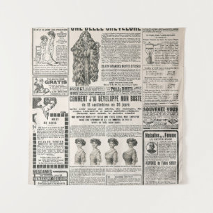 Newspaper page with antique advertisement tapestry