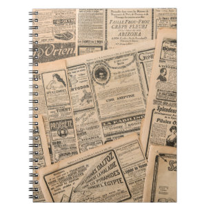 Newspaper pages with antique advertising. Vintage Notebook