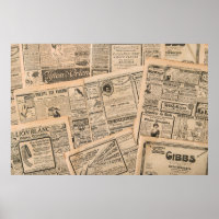 Newspaper pages with antique advertising. Vintage 