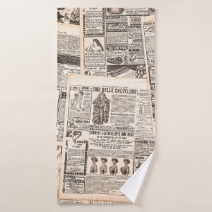 Newspaper pages with antique advertising. Woman's  Bath Towel