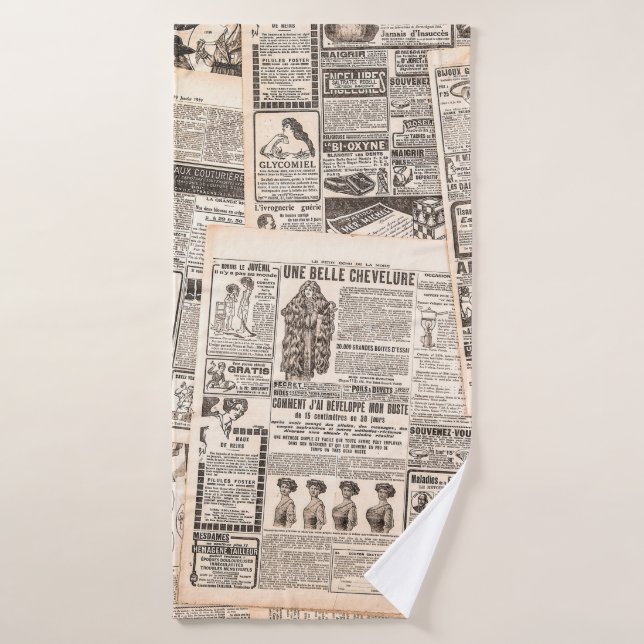 Newspaper pages with antique advertising. Woman's  Bath Towel (Bath Towel)