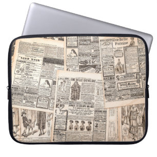 Newspaper pages with antique advertising. Woman's  Laptop Sleeve