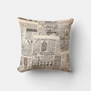 Newspaper pages with antique advertising. Woman's  Throw Pillow