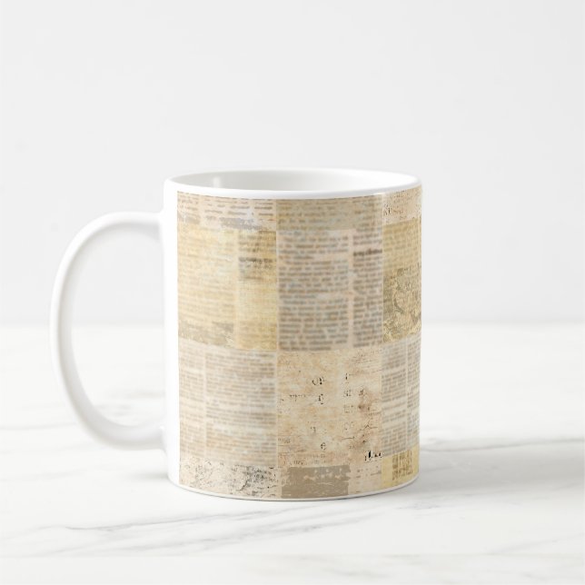 Newspaper paper grunge aged newsprint pattern back coffee mug (Left)