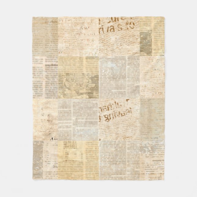 Newspaper paper grunge aged newsprint pattern back fleece blanket (Front)