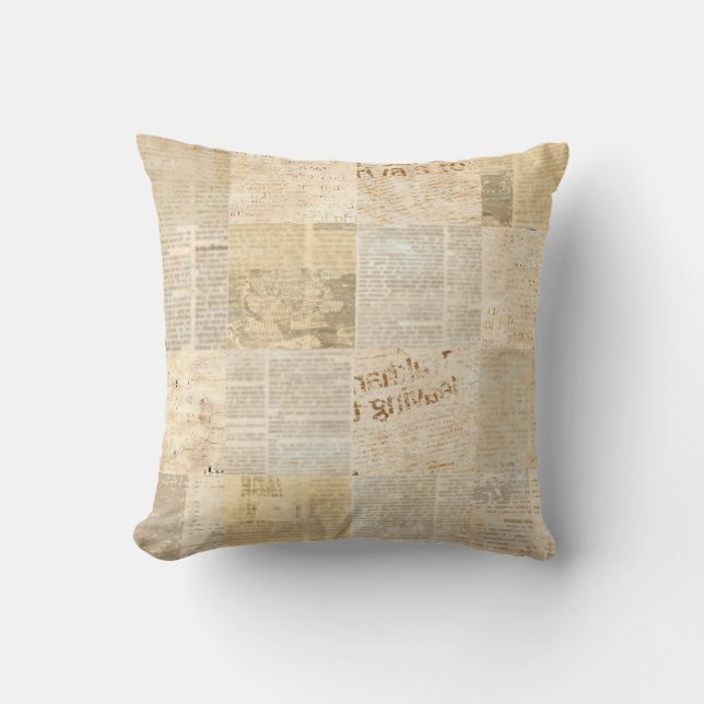 Newspaper paper grunge aged newsprint pattern back throw pillow (Front)