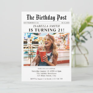 Newspaper Photo 21st Birthday Invitation