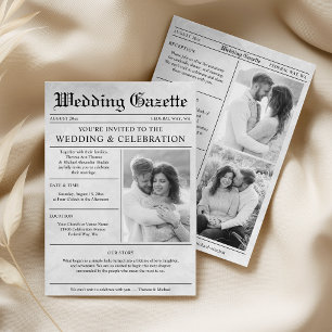 Newspaper Photo Elegant All In One Wedding Invitation