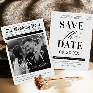 Newspaper Photo Unique Wedding Save The Date Invitation